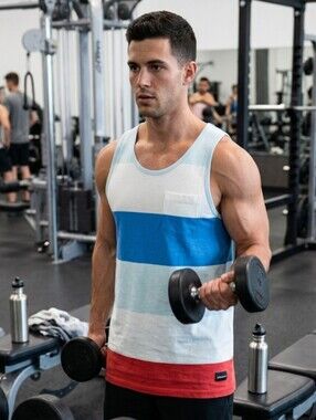 Imperial Motion Striped Tank - Light Blue, Blue, White & Red Medium New